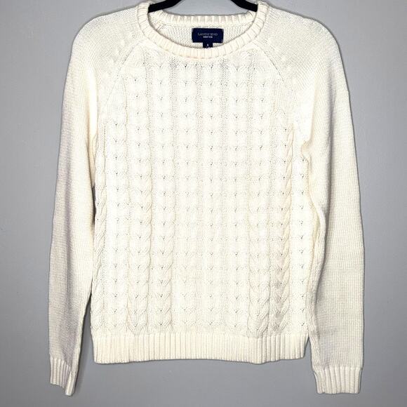 Lands' End Drifter Cable Knit Womens Size Small Cream Long Sleeve Cotton Sweater - Picture 1 of 7